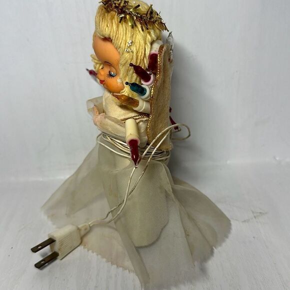 VTG 10 Light Angel Tree Topper 7" Japan Closed Eyes Yarn Hair Chiffon NOT WRKNG - Picture 3 of 6